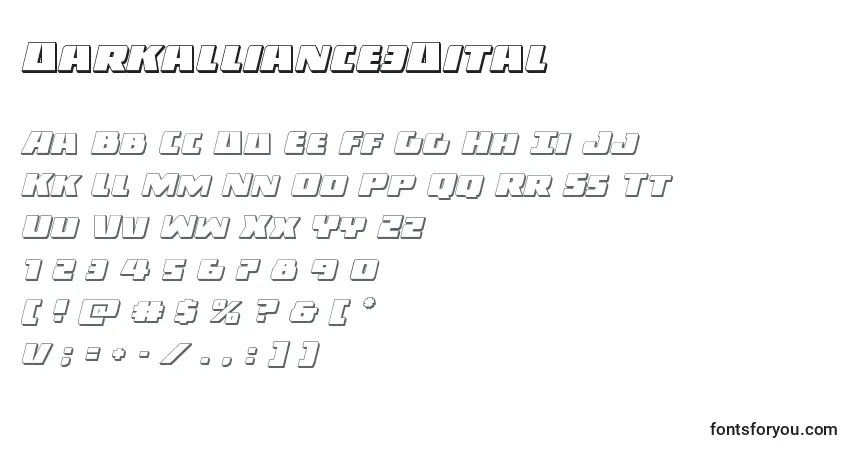 Czcionka Darkalliance3Dital – alfabet, cyfry, specjalne znaki