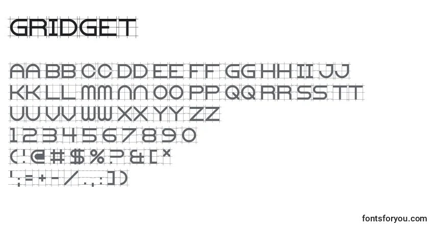 A fonte Gridget – alfabeto, números, caracteres especiais