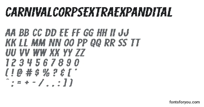 Schriftart Carnivalcorpsextraexpandital – Alphabet, Zahlen, spezielle Symbole