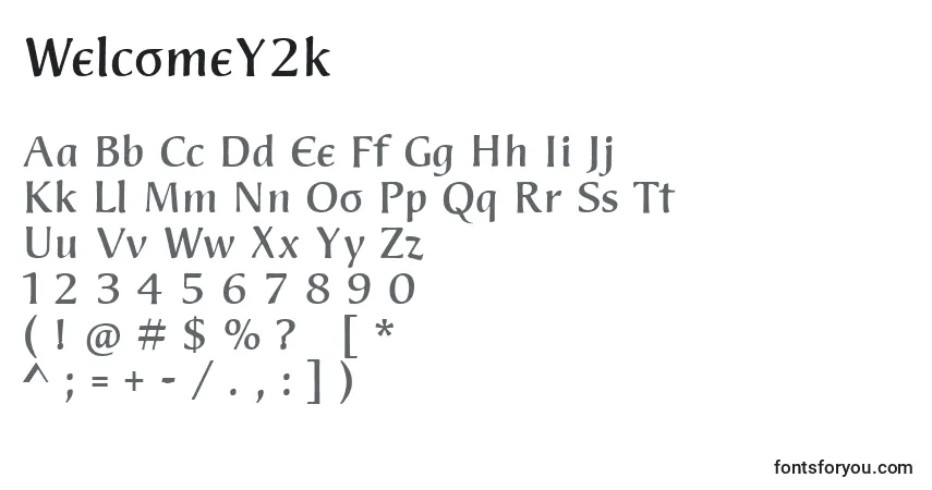 WelcomeY2kフォント–アルファベット、数字、特殊文字