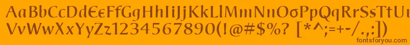 WelcomeY2k-fontti – ruskeat fontit oranssilla taustalla