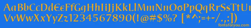 WelcomeY2k-Schriftart – Orangefarbene Schriften auf blauem Hintergrund