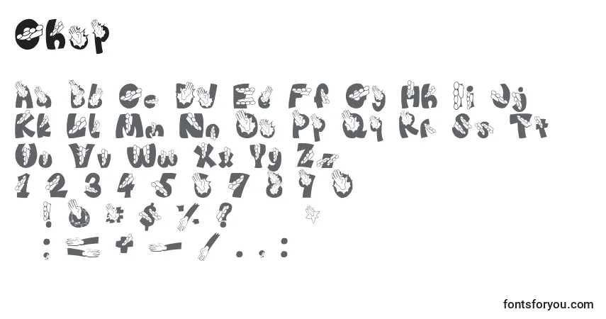 Czcionka Chop – alfabet, cyfry, specjalne znaki