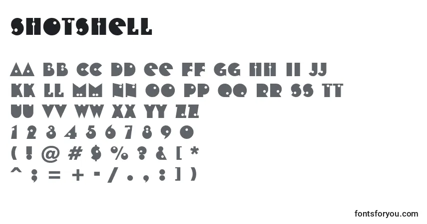 Schriftart Shotshell – Alphabet, Zahlen, spezielle Symbole