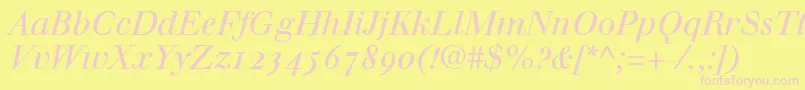 WalbaumItalicOldstyleFigures-fontti – vaaleanpunaiset fontit keltaisella taustalla
