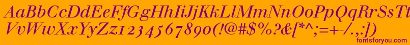 Шрифт WalbaumItalicOldstyleFigures – фиолетовые шрифты на оранжевом фоне
