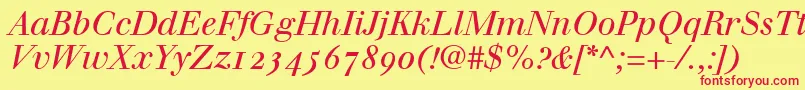 フォントWalbaumItalicOldstyleFigures – 赤い文字の黄色い背景