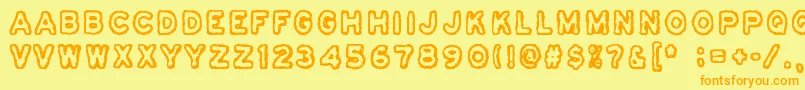フォントOsasto329Suljettu – オレンジの文字が黄色の背景にあります。