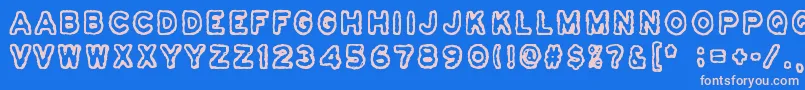フォントOsasto329Suljettu – ピンクの文字、青い背景