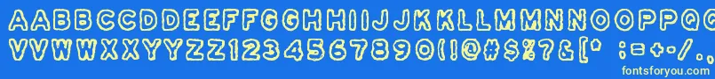 フォントOsasto329Suljettu – 黄色の文字、青い背景