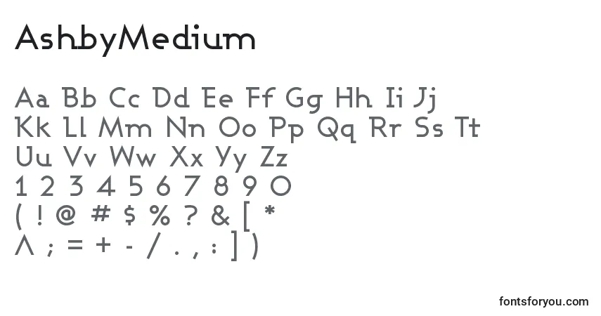 Czcionka AshbyMedium – alfabet, cyfry, specjalne znaki