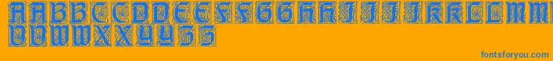 CarrickRegular-Schriftart – Blaue Schriften auf orangefarbenem Hintergrund