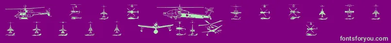 Aircraft1-Schriftart – Grüne Schriften auf violettem Hintergrund