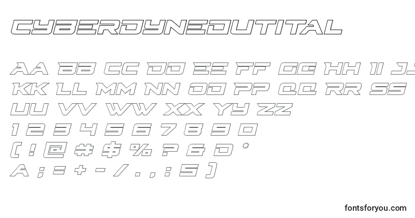 Schriftart Cyberdyneoutital – Alphabet, Zahlen, spezielle Symbole