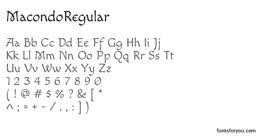 A fonte MacondoRegular – alfabeto, números, caracteres especiais