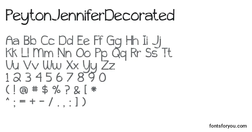 Schriftart PeytonJenniferDecorated – Alphabet, Zahlen, spezielle Symbole