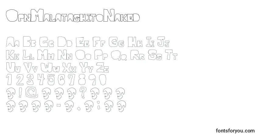 Czcionka OpnMalatashitoNaked – alfabet, cyfry, specjalne znaki