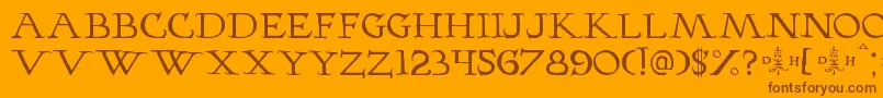 Hopferhornbook-Schriftart – Braune Schriften auf orangefarbenem Hintergrund