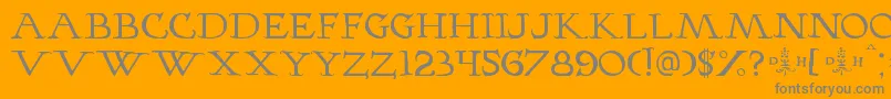 Hopferhornbook-Schriftart – Graue Schriften auf orangefarbenem Hintergrund