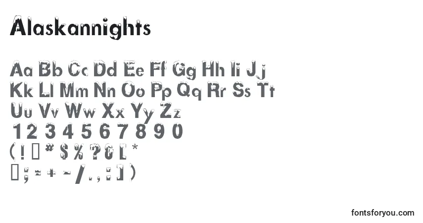 Czcionka Alaskannights – alfabet, cyfry, specjalne znaki