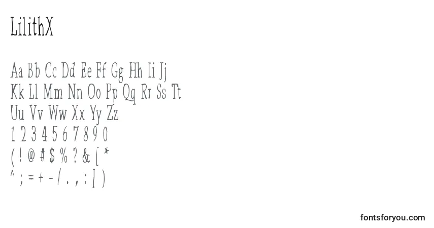 A fonte LilithX – alfabeto, números, caracteres especiais