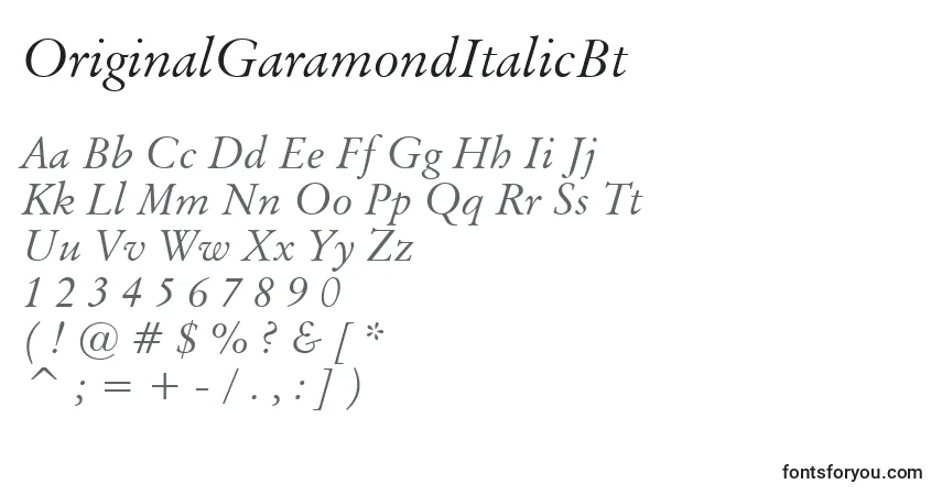 A fonte OriginalGaramondItalicBt – alfabeto, números, caracteres especiais