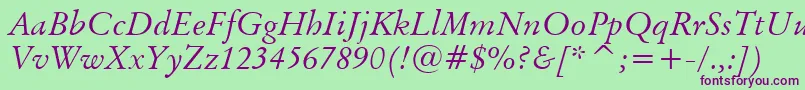 OriginalGaramondItalicBt Font – Purple Fonts on Green Background