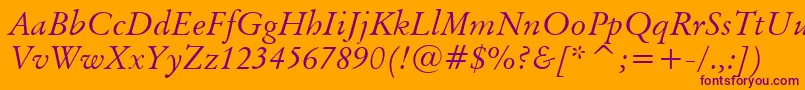 OriginalGaramondItalicBt-Schriftart – Violette Schriften auf orangefarbenem Hintergrund