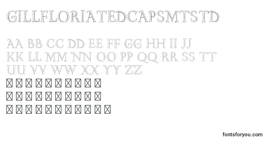 Шрифт Gillfloriatedcapsmtstd – алфавит, цифры, специальные символы