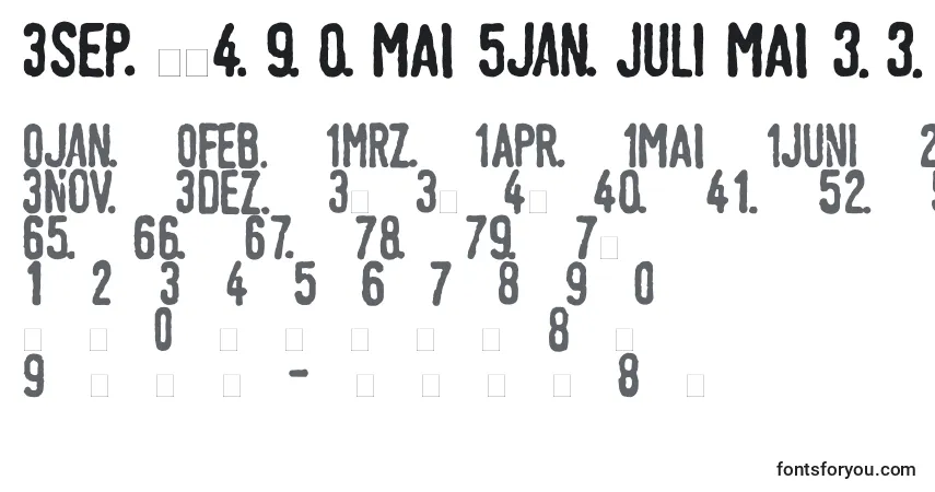 LinotypeTagesstempelDick-fontti – aakkoset, numerot, erikoismerkit