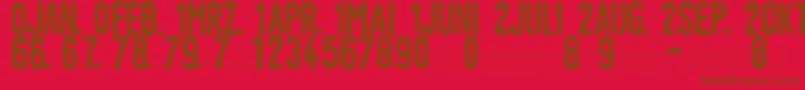 Fonte LinotypeTagesstempelDick – fontes marrons em um fundo vermelho