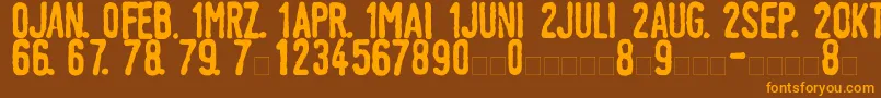 LinotypeTagesstempelDick-Schriftart – Orangefarbene Schriften auf braunem Hintergrund