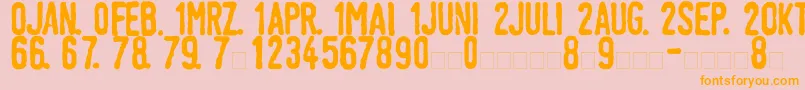 フォントLinotypeTagesstempelDick – オレンジの文字がピンクの背景にあります。