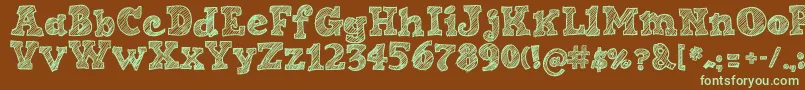 フォントSketchNice – 緑色の文字が茶色の背景にあります。