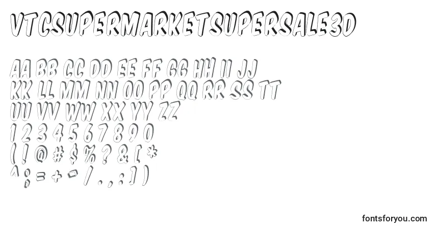 A fonte Vtcsupermarketsupersale3D – alfabeto, números, caracteres especiais