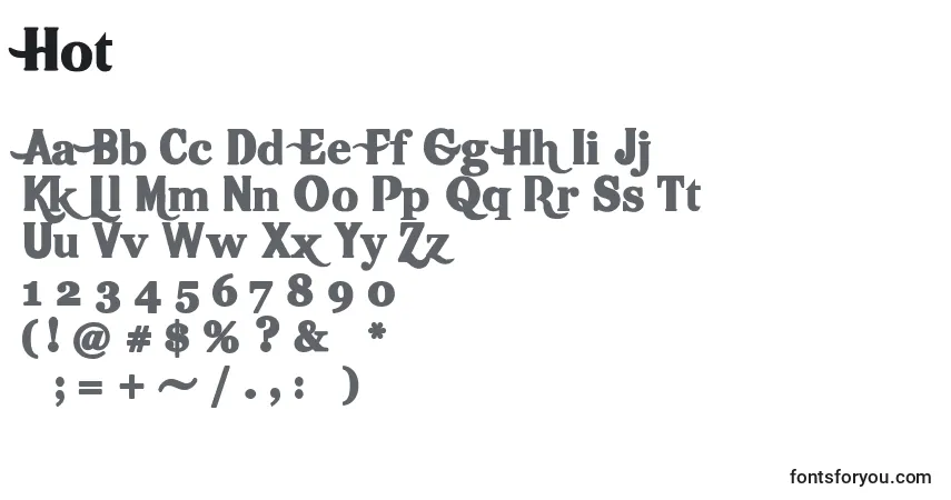 Czcionka Hot – alfabet, cyfry, specjalne znaki