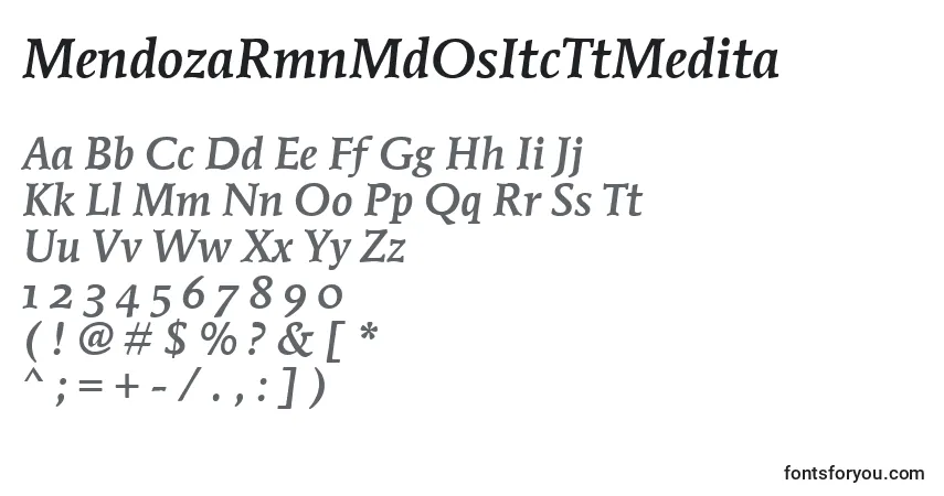 Шрифт MendozaRmnMdOsItcTtMedita – алфавит, цифры, специальные символы