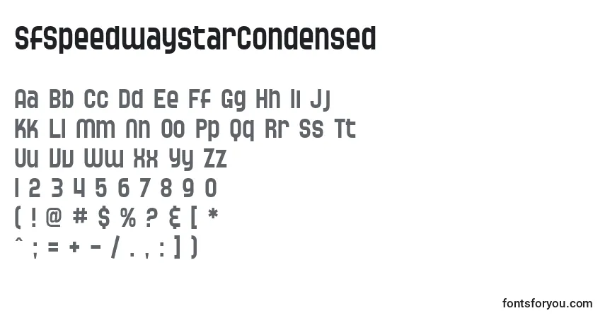 A fonte SfSpeedwaystarCondensed – alfabeto, números, caracteres especiais
