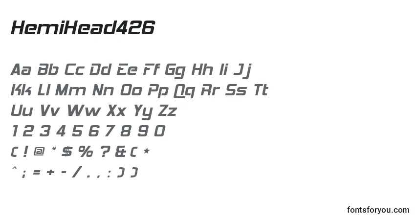 Czcionka HemiHead426 – alfabet, cyfry, specjalne znaki