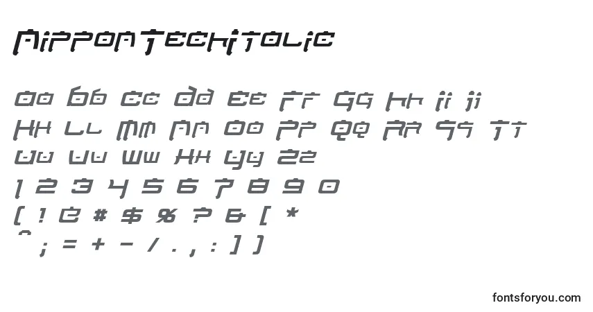 NipponTechItalic-fontti – aakkoset, numerot, erikoismerkit