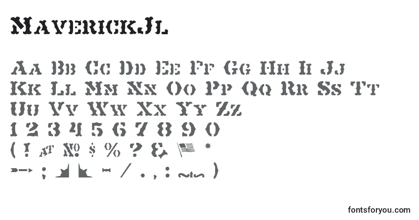 Czcionka MaverickJl – alfabet, cyfry, specjalne znaki
