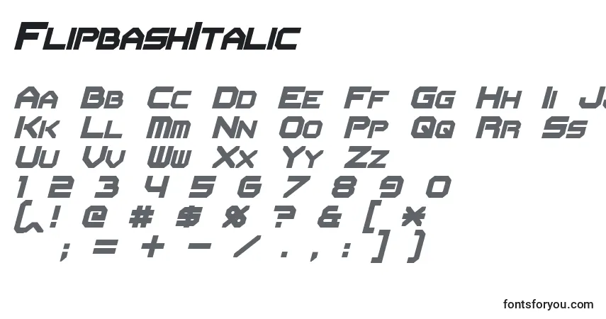 Czcionka FlipbashItalic – alfabet, cyfry, specjalne znaki