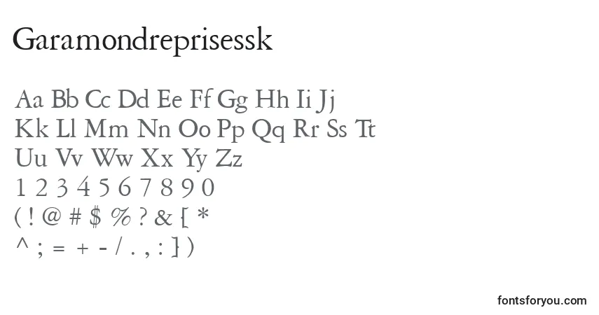 Czcionka Garamondreprisessk – alfabet, cyfry, specjalne znaki