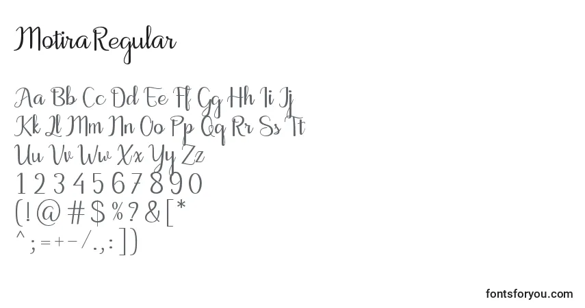 MotiraRegular-fontti – aakkoset, numerot, erikoismerkit