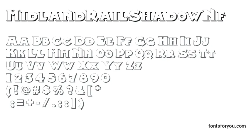 Шрифт MidlandRailShadowNf – алфавит, цифры, специальные символы
