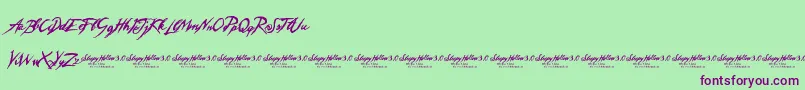 Fonte SleepyHollow3.0 – fontes roxas em um fundo verde