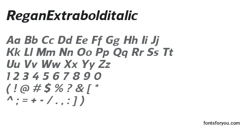 Czcionka ReganExtrabolditalic – alfabet, cyfry, specjalne znaki
