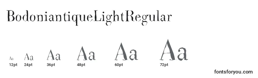Размеры шрифта BodoniantiqueLightRegular