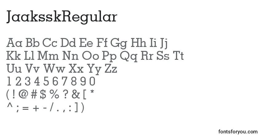 A fonte JaaksskRegular – alfabeto, números, caracteres especiais