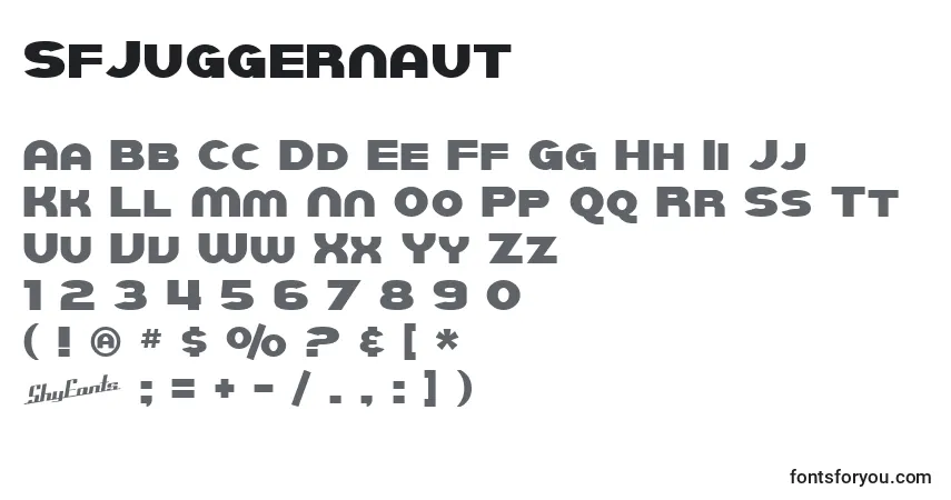 Schriftart SfJuggernaut – Alphabet, Zahlen, spezielle Symbole